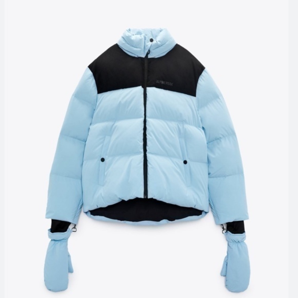 Zara NWT Ski Collection puffer down jacket with hat and gloves